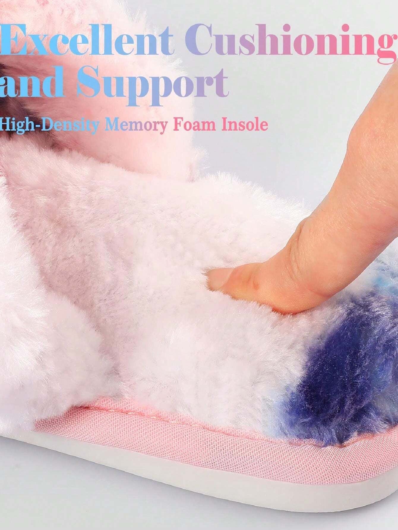 2Pair Womens Fuzzy Fluffy Slippers - Cozy, Soft, Comfy, Relax Fluffy Slippers, Cross Band, Open Toe, Non-Slip Womens Slippers, Indoor and Outdoor Fluffy Slippers, Fuzzy Slippers