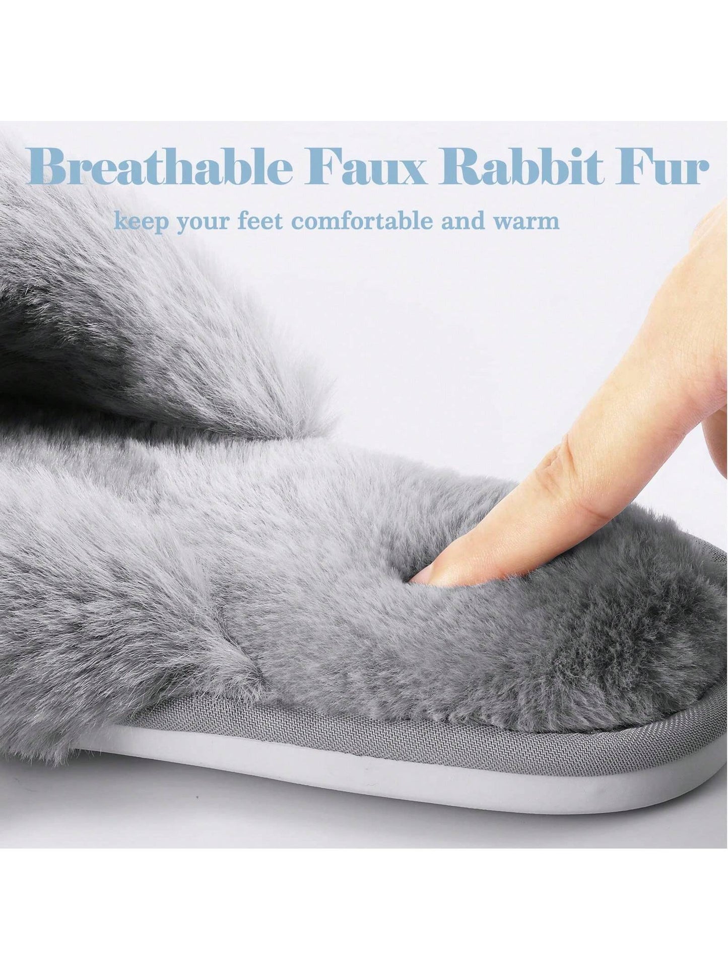 2Pair Womens Fuzzy Fluffy Slippers - Cozy, Soft, Comfy, Relax Fluffy Slippers, Cross Band, Open Toe, Non-Slip Womens Slippers, Indoor and Outdoor Fluffy Slippers, Fuzzy Slippers