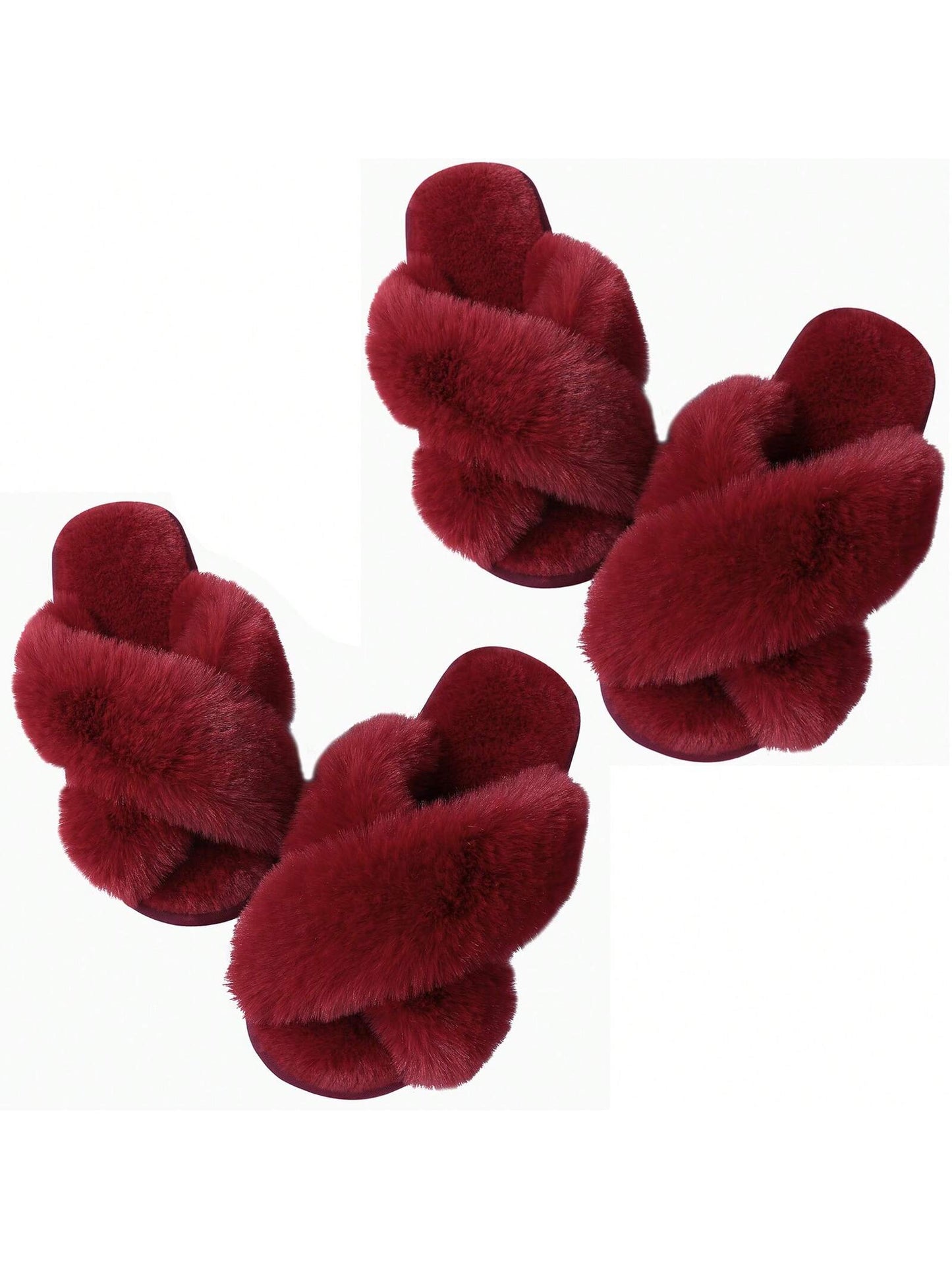 2Pair Womens Fuzzy Fluffy Slippers - Cozy, Soft, Comfy, Relax Fluffy Slippers, Cross Band, Open Toe, Non-Slip Womens Slippers, Indoor and Outdoor Fluffy Slippers, Fuzzy Slippers