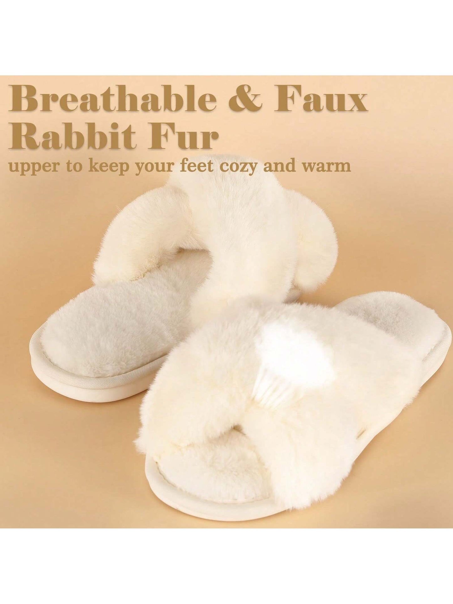 2Pair Womens Fuzzy Fluffy Slippers - Cozy, Soft, Comfy, Relax Fluffy Slippers, Cross Band, Open Toe, Non-Slip Womens Slippers, Indoor and Outdoor Fluffy Slippers, Fuzzy Slippers