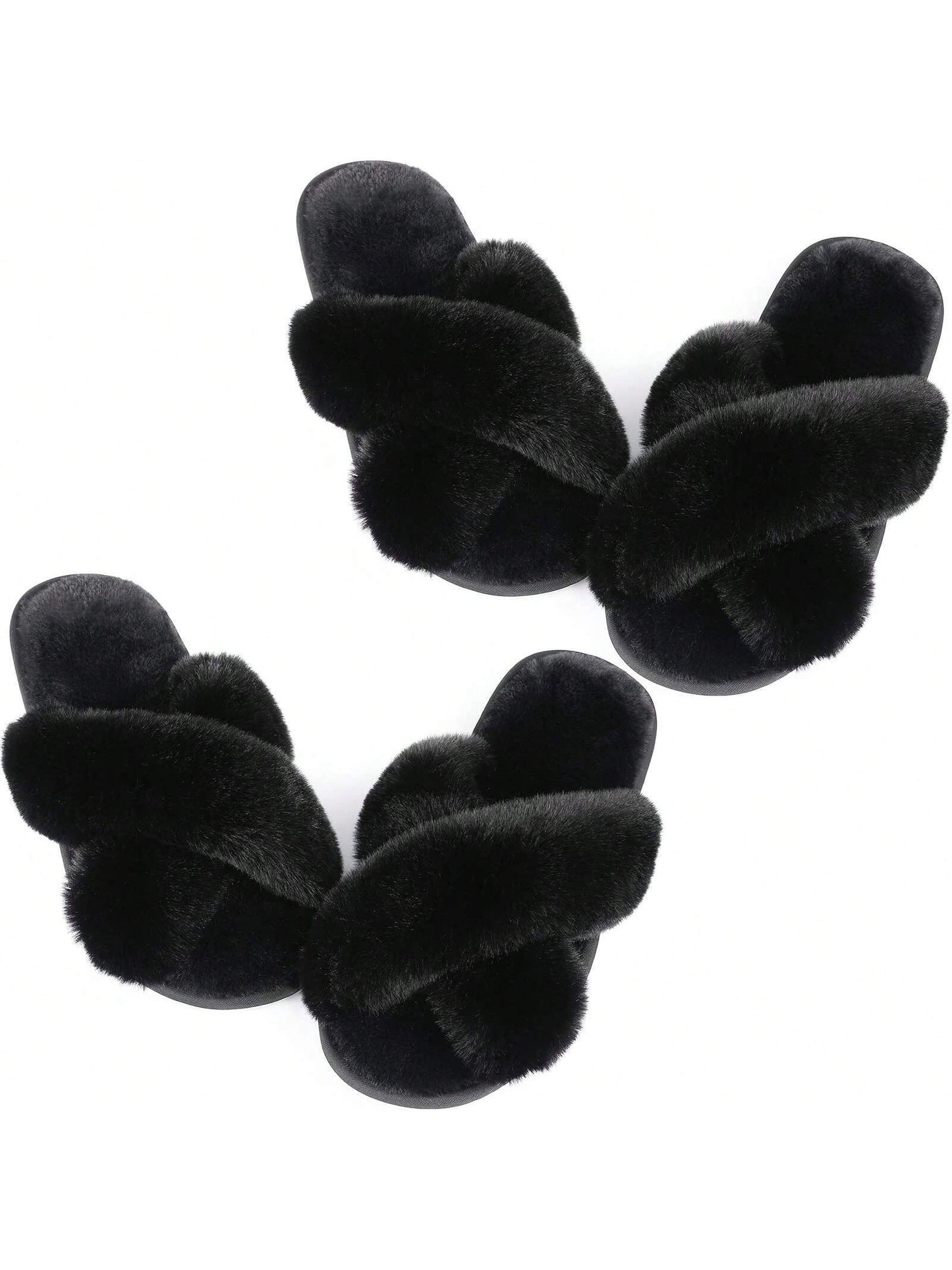2Pair Womens Fuzzy Fluffy Slippers - Cozy, Soft, Comfy, Relax Fluffy Slippers, Cross Band, Open Toe, Non-Slip Womens Slippers, Indoor and Outdoor Fluffy Slippers, Fuzzy Slippers