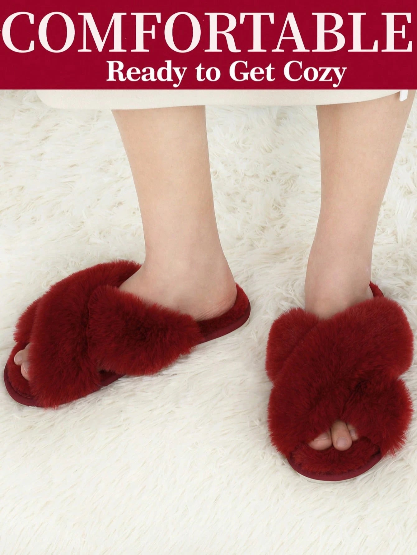 2Pair Womens Fuzzy Fluffy Slippers - Cozy, Soft, Comfy, Relax Fluffy Slippers, Cross Band, Open Toe, Non-Slip Womens Slippers, Indoor and Outdoor Fluffy Slippers, Fuzzy Slippers