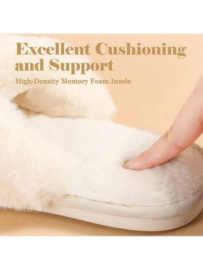 2Pair Womens Fuzzy Fluffy Slippers - Cozy, Soft, Comfy, Relax Fluffy Slippers, Cross Band, Open Toe, Non-Slip Womens Slippers, Indoor and Outdoor Fluffy Slippers, Fuzzy Slippers