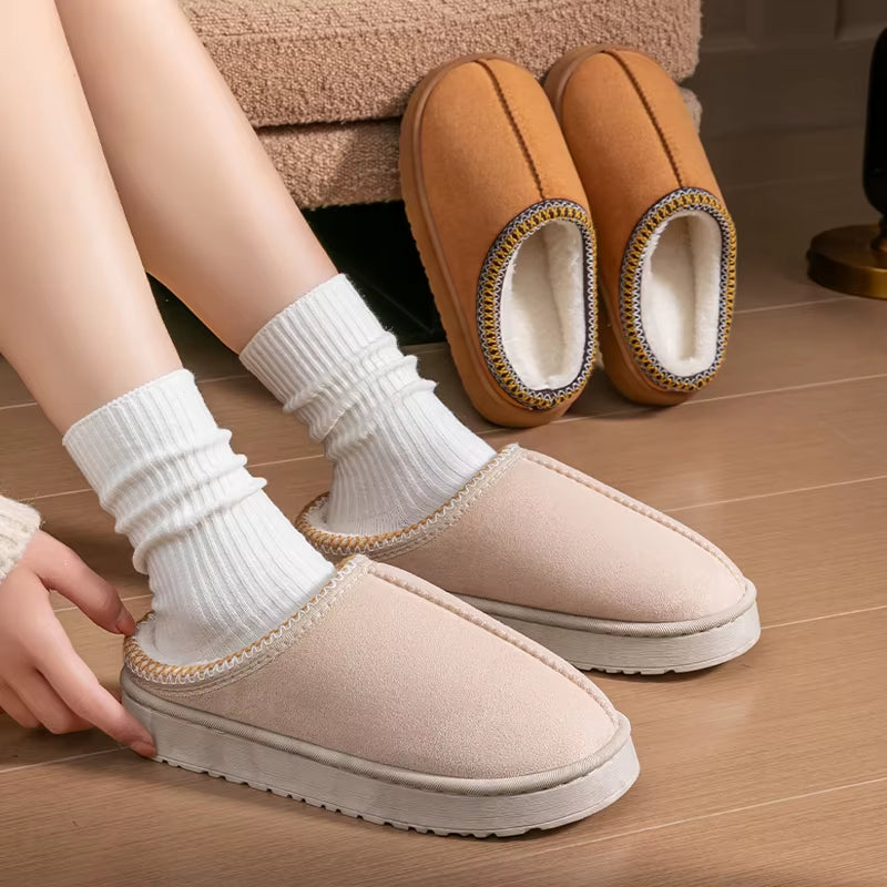Women'S Plush Slippers Winter Warm House Shoes Fashion Thick EVA Sole for Indoor Outdoor Use Cozy Non-Slip Couple Home Footwear