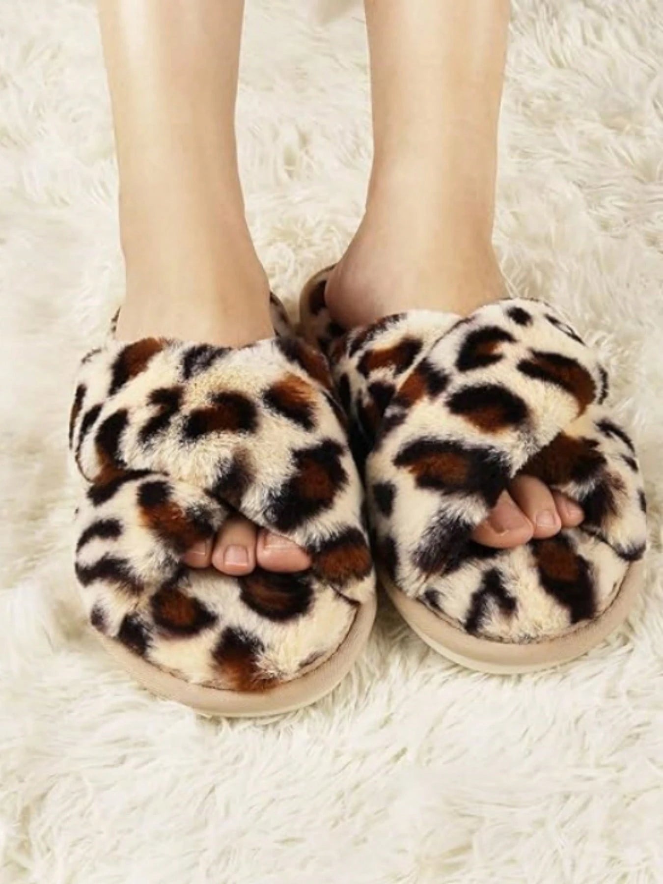 2Pair Womens Fuzzy Fluffy Slippers - Cozy, Soft, Comfy, Relax Fluffy Slippers, Cross Band, Open Toe, Non-Slip Womens Slippers, Indoor and Outdoor Fluffy Slippers, Fuzzy Slippers
