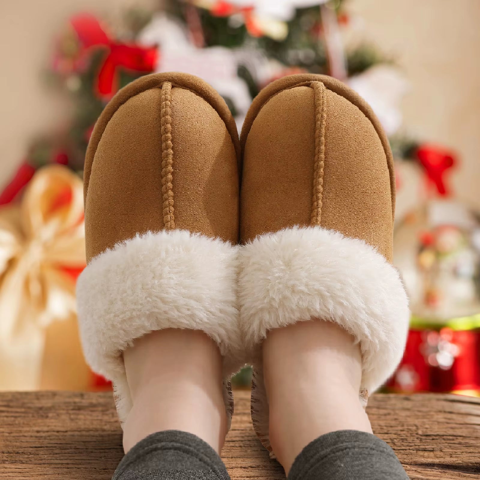 Winter Fur Slippers for Women Fluffy Fuzzy House Slippers Memory Foam Plush Slippers Indoor Non-Slip Cotton Slippers