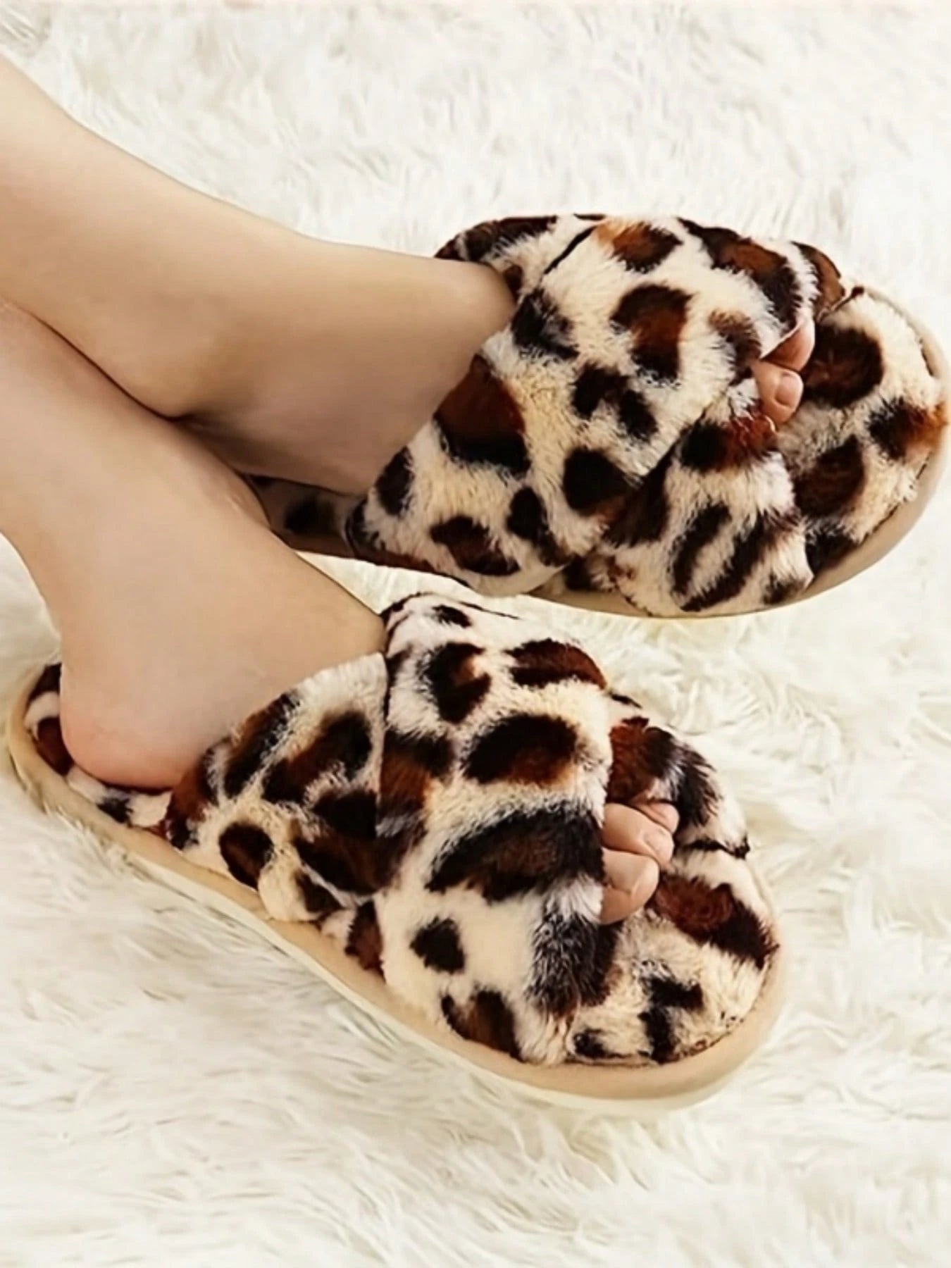 2Pair Womens Fuzzy Fluffy Slippers - Cozy, Soft, Comfy, Relax Fluffy Slippers, Cross Band, Open Toe, Non-Slip Womens Slippers, Indoor and Outdoor Fluffy Slippers, Fuzzy Slippers