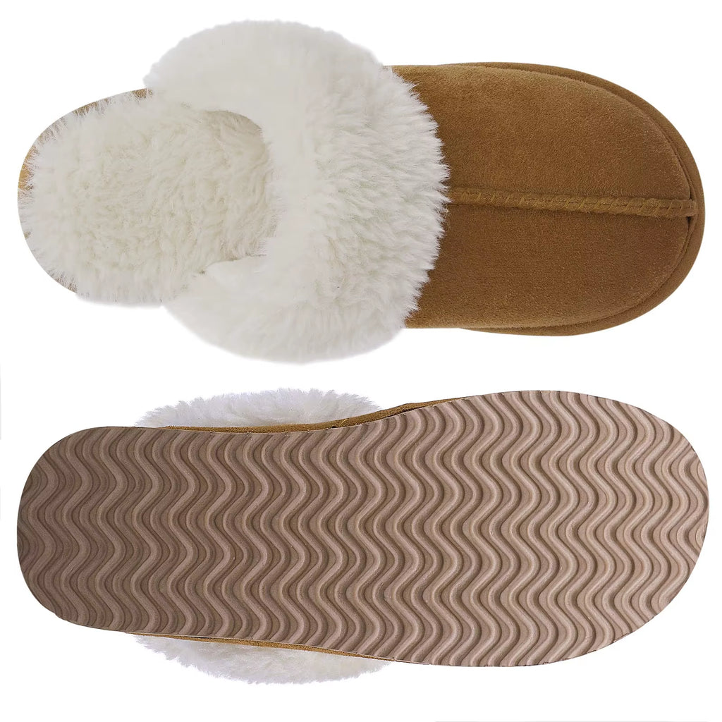 Winter Fur Slippers for Women Fluffy Fuzzy House Slippers Memory Foam Plush Slippers Indoor Non-Slip Cotton Slippers