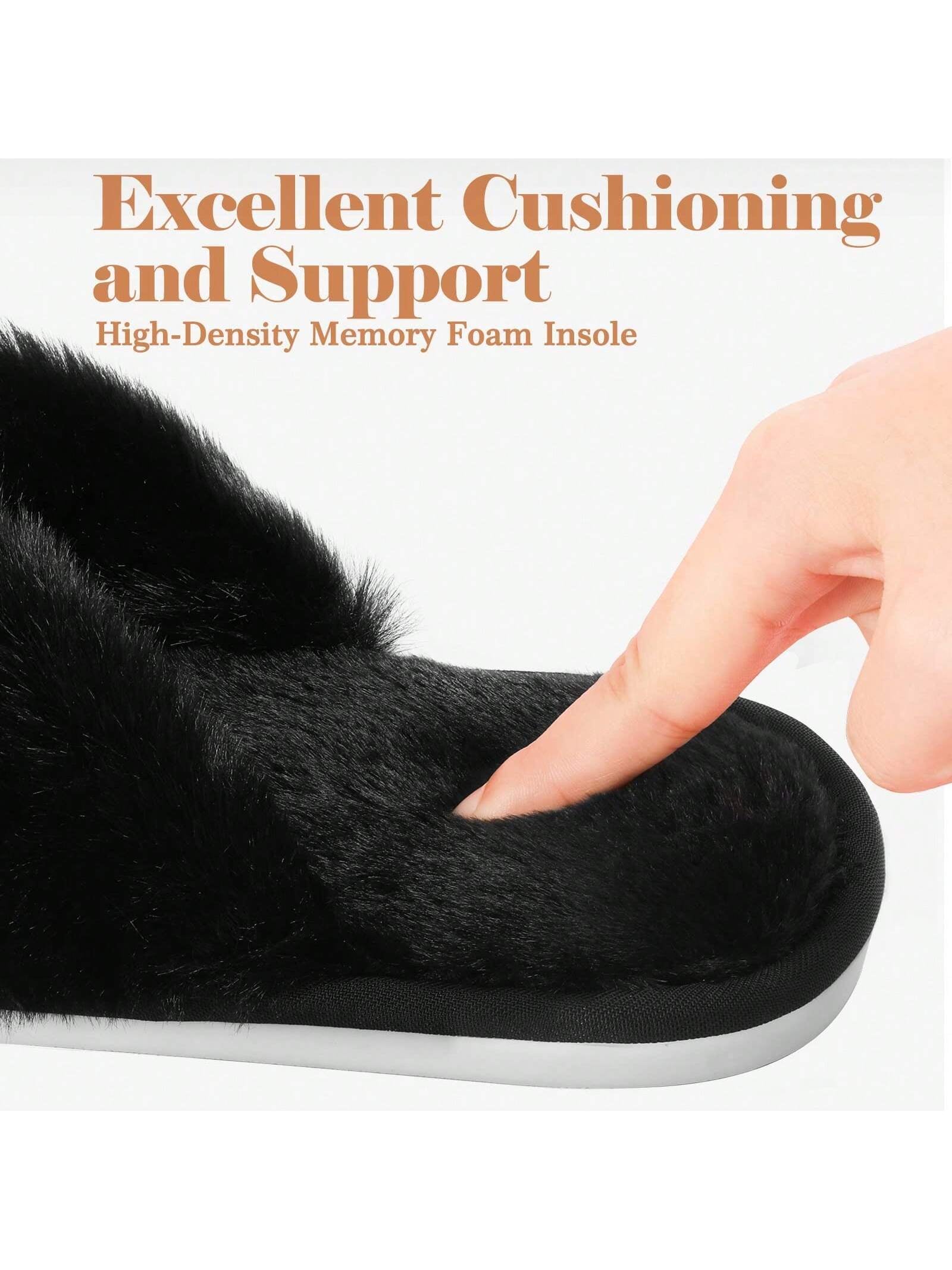 2Pair Womens Fuzzy Fluffy Slippers - Cozy, Soft, Comfy, Relax Fluffy Slippers, Cross Band, Open Toe, Non-Slip Womens Slippers, Indoor and Outdoor Fluffy Slippers, Fuzzy Slippers