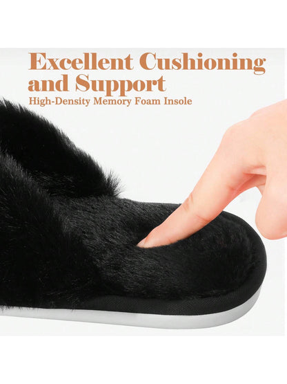 2Pair Womens Fuzzy Fluffy Slippers - Cozy, Soft, Comfy, Relax Fluffy Slippers, Cross Band, Open Toe, Non-Slip Womens Slippers, Indoor and Outdoor Fluffy Slippers, Fuzzy Slippers