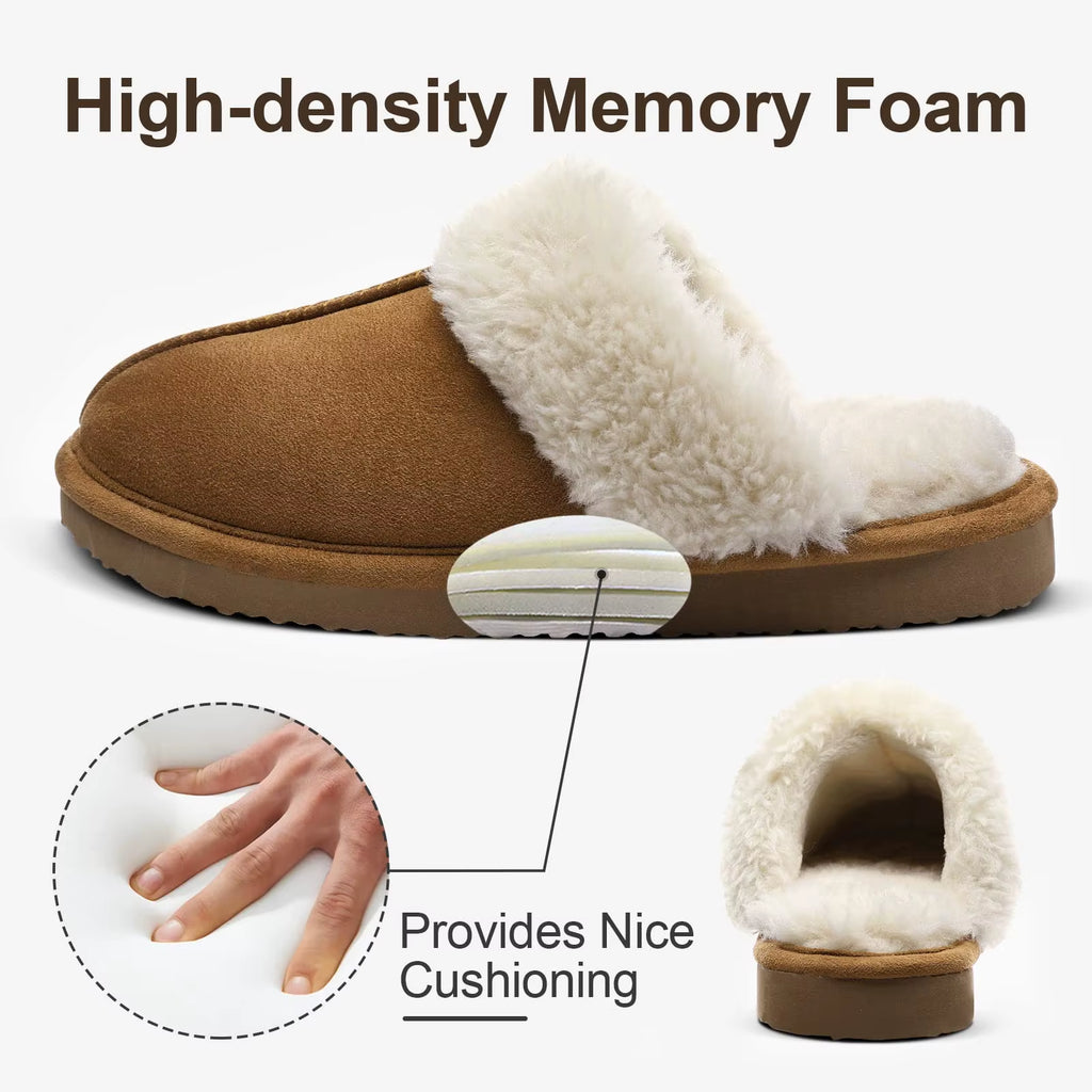 Winter Fur Slippers for Women Fluffy Fuzzy House Slippers Memory Foam Plush Slippers Indoor Non-Slip Cotton Slippers