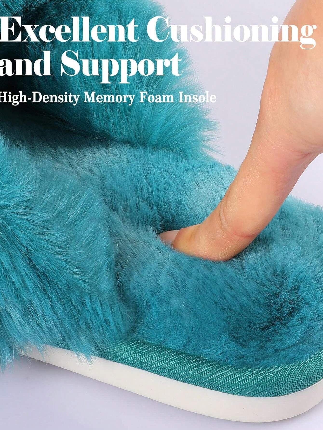 2Pair Womens Fuzzy Fluffy Slippers - Cozy, Soft, Comfy, Relax Fluffy Slippers, Cross Band, Open Toe, Non-Slip Womens Slippers, Indoor and Outdoor Fluffy Slippers, Fuzzy Slippers