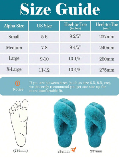 2Pair Womens Fuzzy Fluffy Slippers - Cozy, Soft, Comfy, Relax Fluffy Slippers, Cross Band, Open Toe, Non-Slip Womens Slippers, Indoor and Outdoor Fluffy Slippers, Fuzzy Slippers