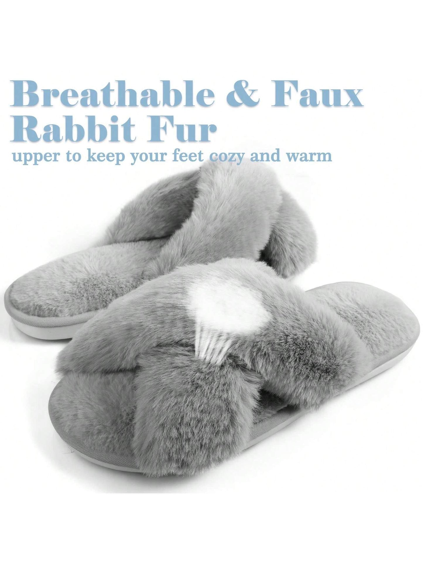 2Pair Womens Fuzzy Fluffy Slippers - Cozy, Soft, Comfy, Relax Fluffy Slippers, Cross Band, Open Toe, Non-Slip Womens Slippers, Indoor and Outdoor Fluffy Slippers, Fuzzy Slippers