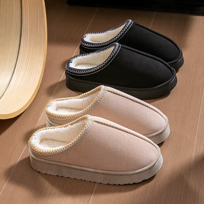 Women'S Plush Slippers Winter Warm House Shoes Fashion Thick EVA Sole for Indoor Outdoor Use Cozy Non-Slip Couple Home Footwear