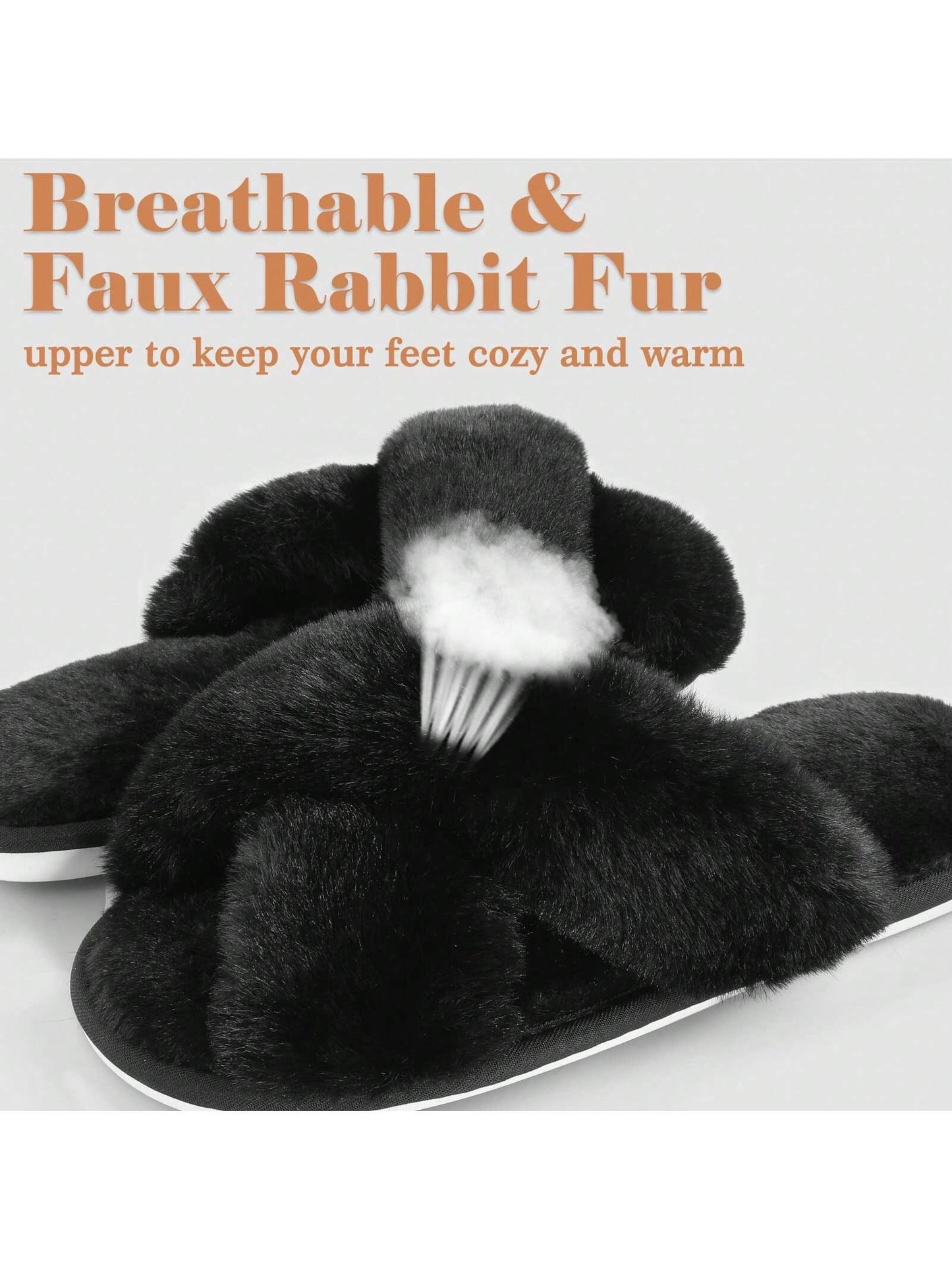 2Pair Womens Fuzzy Fluffy Slippers - Cozy, Soft, Comfy, Relax Fluffy Slippers, Cross Band, Open Toe, Non-Slip Womens Slippers, Indoor and Outdoor Fluffy Slippers, Fuzzy Slippers