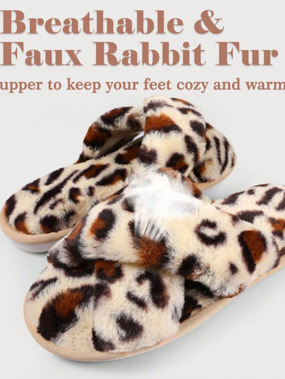 2Pair Womens Fuzzy Fluffy Slippers - Cozy, Soft, Comfy, Relax Fluffy Slippers, Cross Band, Open Toe, Non-Slip Womens Slippers, Indoor and Outdoor Fluffy Slippers, Fuzzy Slippers