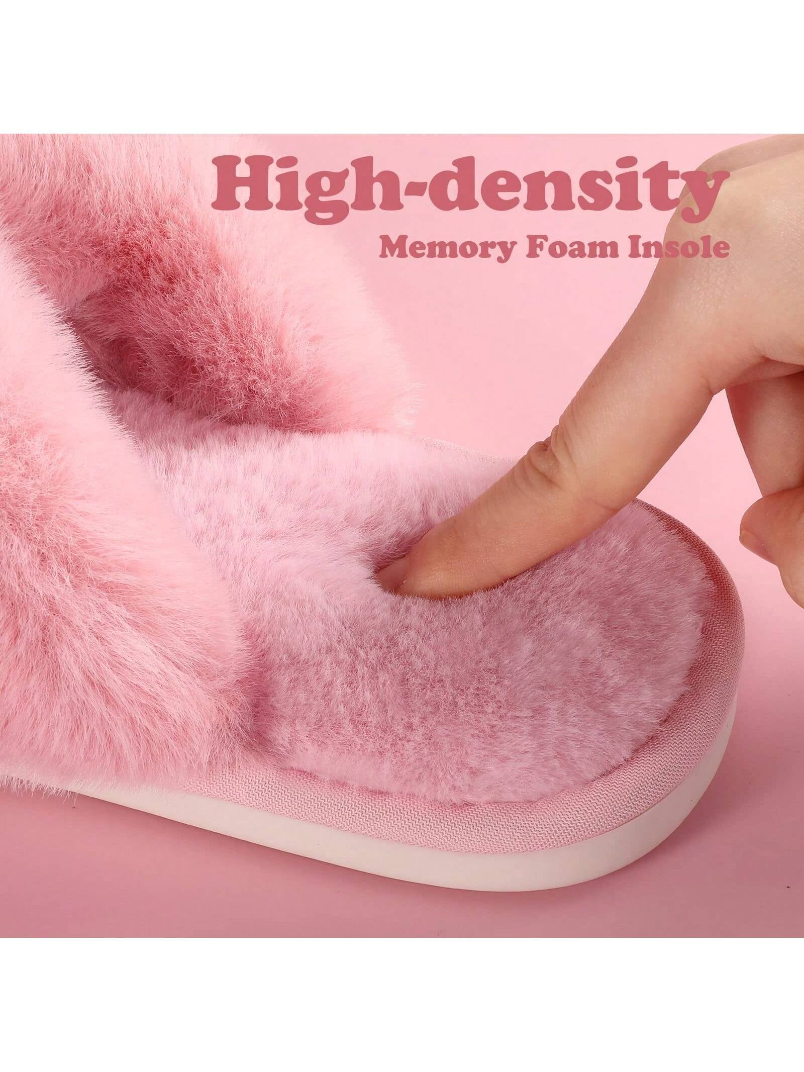 2Pair Womens Fuzzy Fluffy Slippers - Cozy, Soft, Comfy, Relax Fluffy Slippers, Cross Band, Open Toe, Non-Slip Womens Slippers, Indoor and Outdoor Fluffy Slippers, Fuzzy Slippers