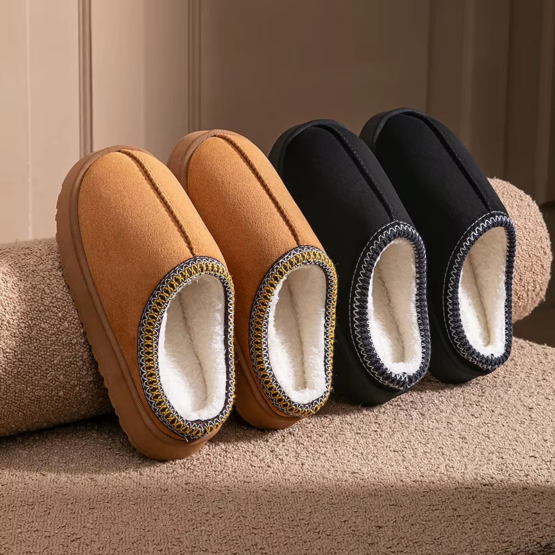 Women'S Plush Slippers Winter Warm House Shoes Fashion Thick EVA Sole for Indoor Outdoor Use Cozy Non-Slip Couple Home Footwear