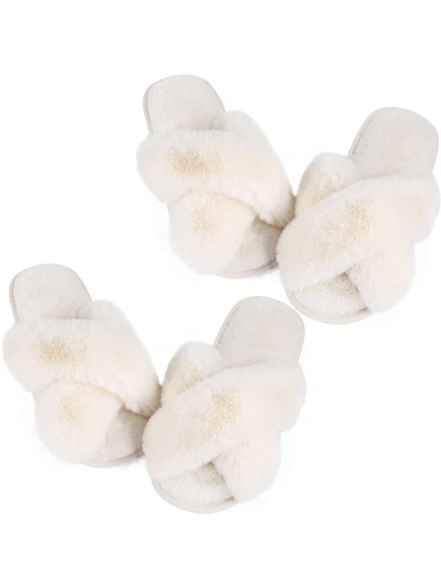 2Pair Womens Fuzzy Fluffy Slippers - Cozy, Soft, Comfy, Relax Fluffy Slippers, Cross Band, Open Toe, Non-Slip Womens Slippers, Indoor and Outdoor Fluffy Slippers, Fuzzy Slippers