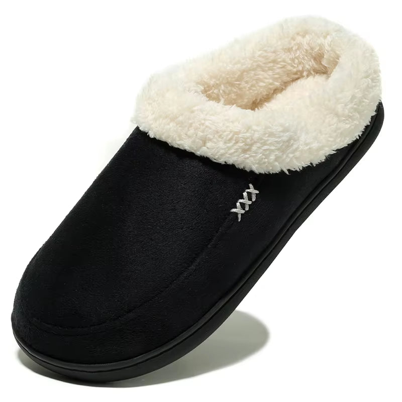 Men'S Slippers Home Winter Indoor Plush Warm Shoes Thick Bottom Plush Waterproof Leather House Slippers Man Suede Cotton Shoes