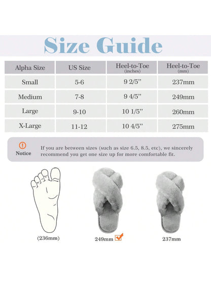 2Pair Womens Fuzzy Fluffy Slippers - Cozy, Soft, Comfy, Relax Fluffy Slippers, Cross Band, Open Toe, Non-Slip Womens Slippers, Indoor and Outdoor Fluffy Slippers, Fuzzy Slippers