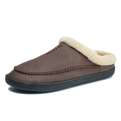 Men'S Slippers Home Winter Indoor Plush Warm Shoes Thick Bottom Plush Waterproof Leather House Slippers Man Suede Cotton Shoes