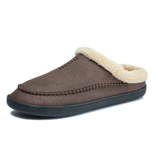 Men'S Slippers Home Winter Indoor Plush Warm Shoes Thick Bottom Plush Waterproof Leather House Slippers Man Suede Cotton Shoes